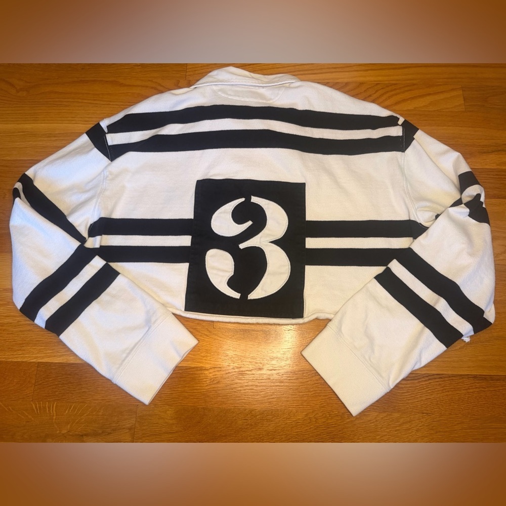 Polo Ralph Lauren Rugby Crop Sweatshirt XL Striped Big Logo Crest Preppy - Picture 6 of 11